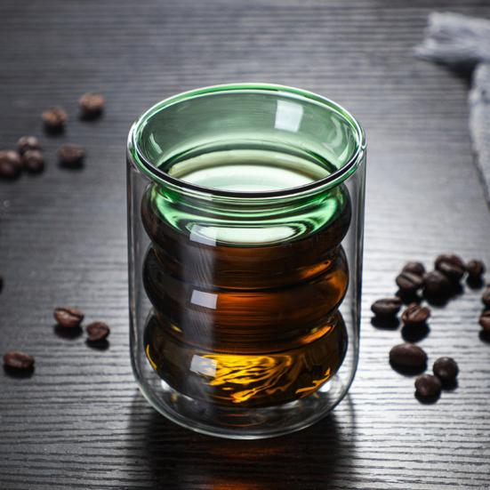 200ml Colored Thread Coffee Glass Cup Double Wall Insulated Wine Whisky Mug Sale Goods