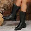 Высококачественные ПУ Ботильоны на молнии для женщин 2025 Осень Новые Универсальные Черные Квадратный каблук Круглый носок Лаконичные женские ботинки