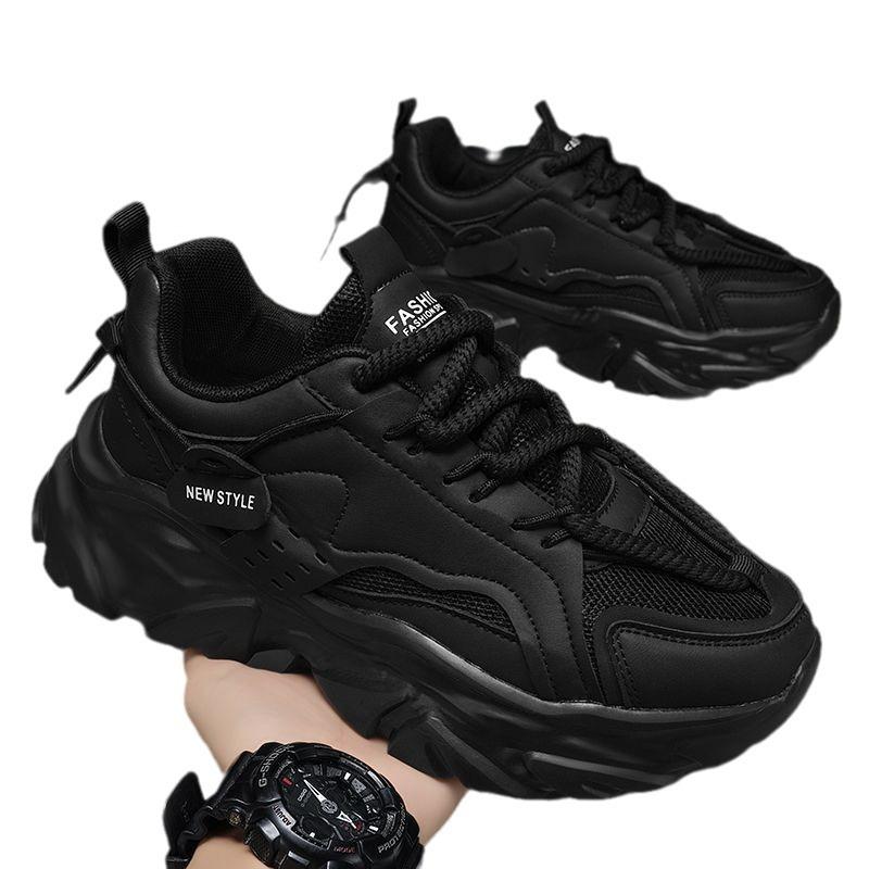 Men's Shoes for Summer Breathable New Casual Black Sports Shoes Mesh Thick Sole Heightened Dad's Work Labor Protection Shoes