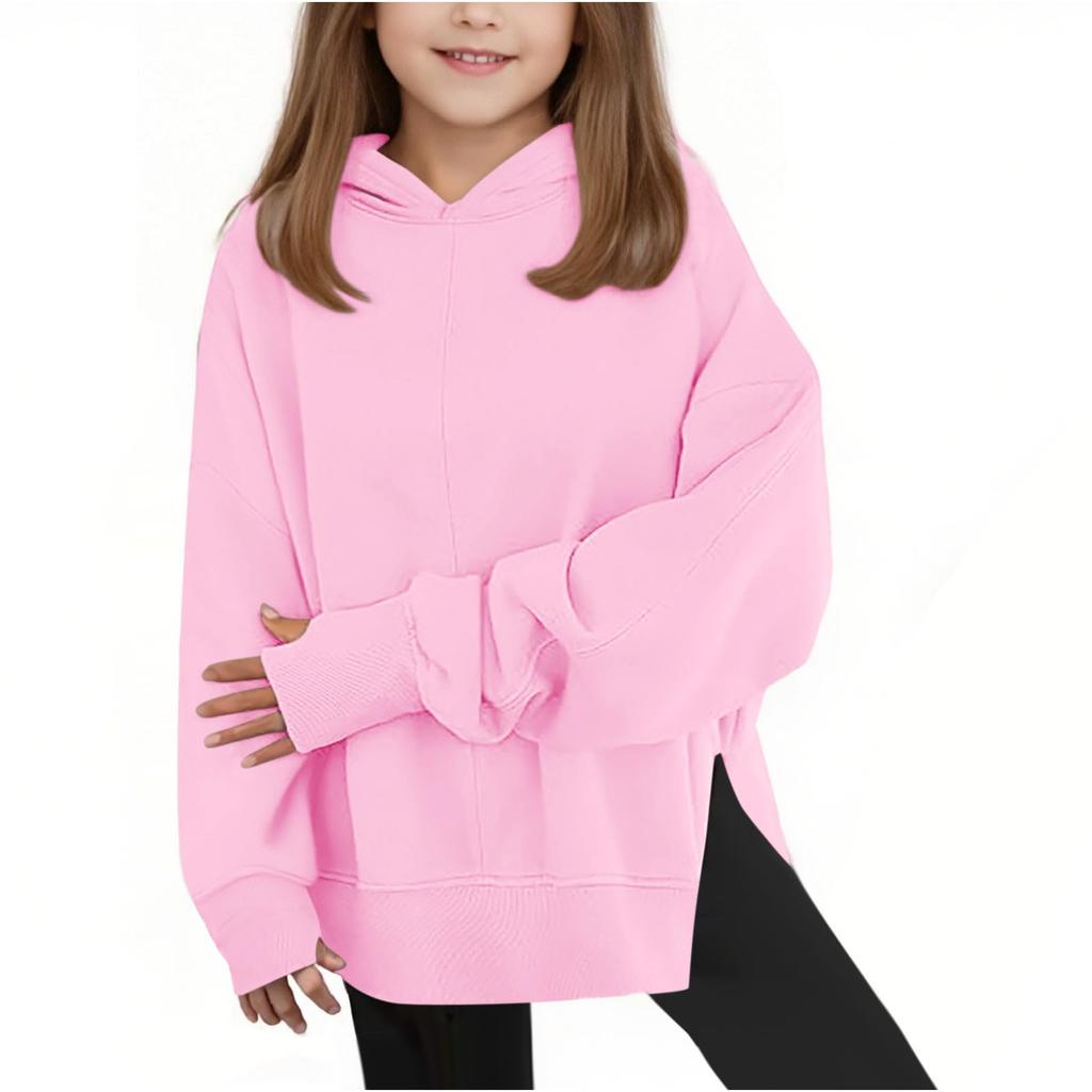 Girls' Oversized Hooded Sweatshirt Casual Long-Sleeve Drop-Shoulder Sweatshirt Top