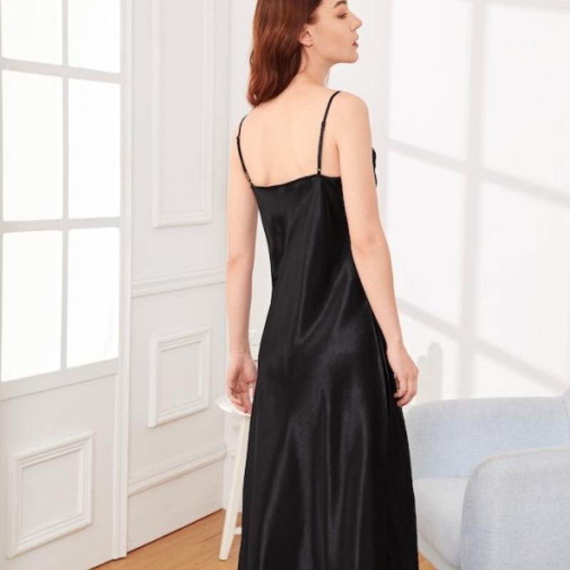 Шелковая кружевная ночная рубашка на бретельках, женская однотонная корейская элегантная ночная рубашка с v-образным вырезом, классическая базовая летняя удобная домашняя одежда, шикарная