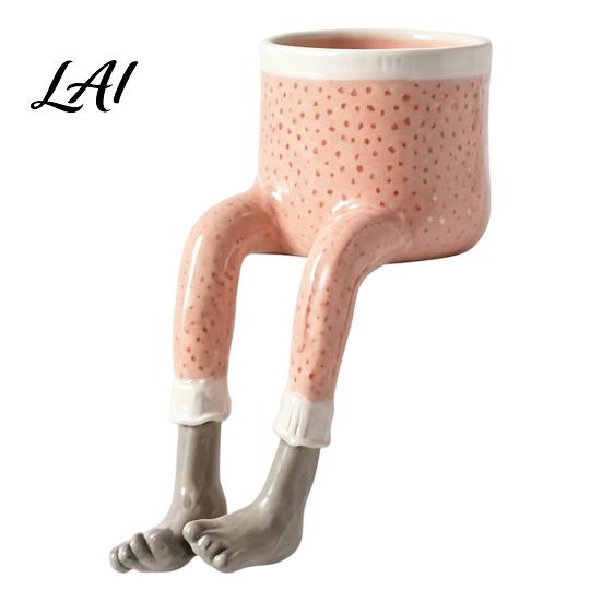 Resin Succulents Pot with Drainage Funny Leggy Human Shaped Planter Creative Legs Sitting Figurine Flower Pot Unique Planter for Indoor Home