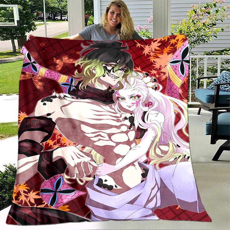 1pc Blanket Demon Slayer characters1 Print Design, Lightweight Blanket for Sofa, Bed- Soft &Warm, Gift for All Seasons like Christmas, Halloween