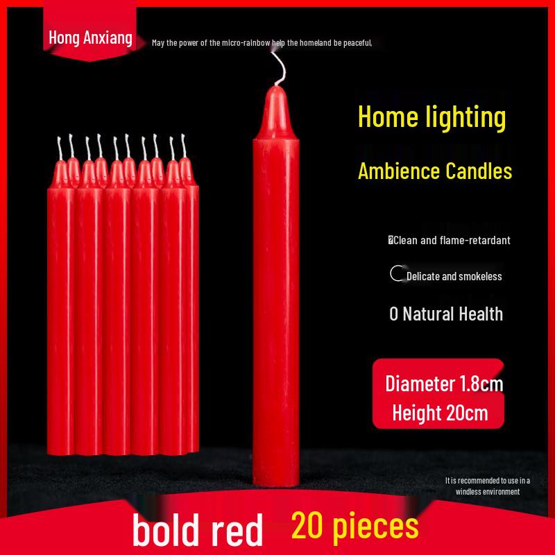 Smoke-free and odorless mini emergency candles for outdoor use in power outages and for festive decoration - Red and white