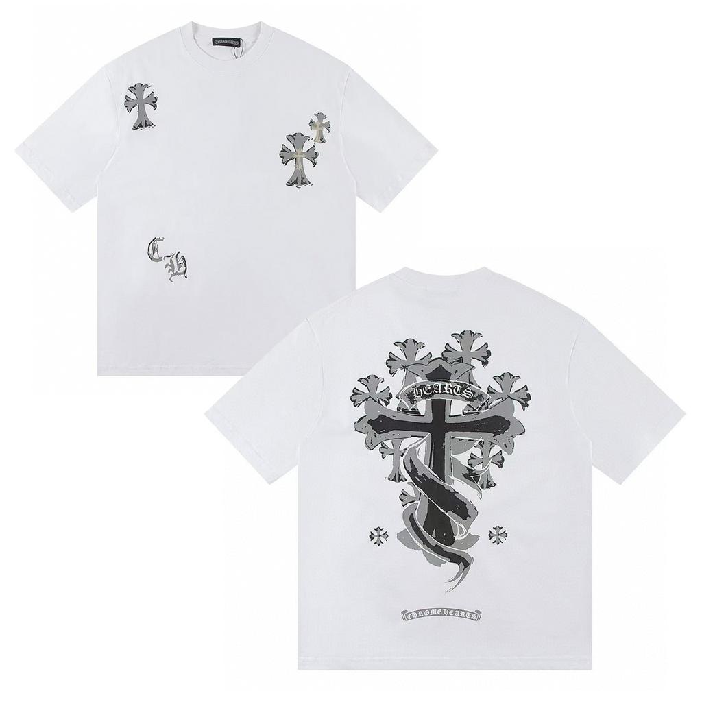 W364 CHROME HEARTS 2025 Summer New High Quality Cotton Round Neck Loose Large Size Men's and Women's T-shirt Couple T-shirt