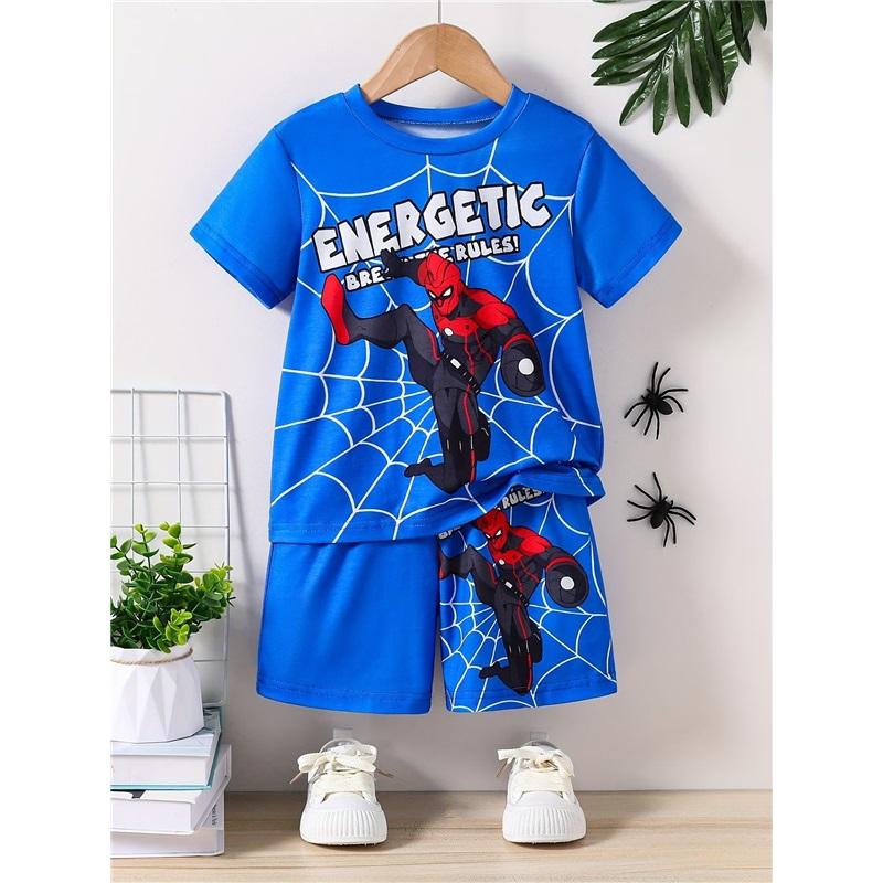 Children's Casual Set: Summer Boys' Fashionable Printed Short-Sleeve Shirt and Shorts Set