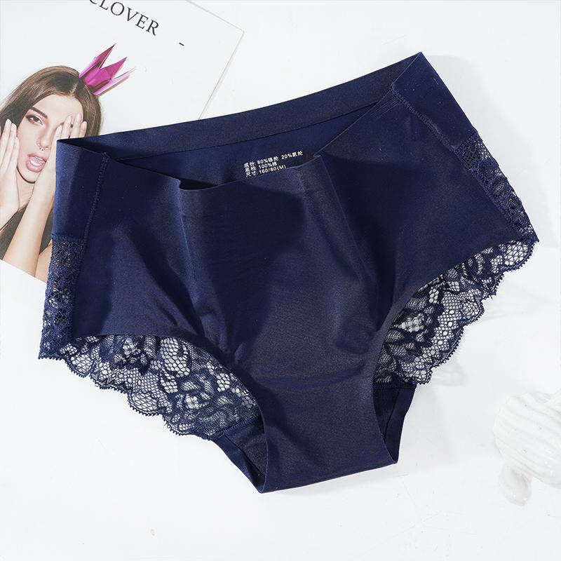 Women's Seamless Underpants Silk Lace Briefs Underwear Ladies Bikini Panties Middle Waist Hipster Floral Lingerie Girls Intimates