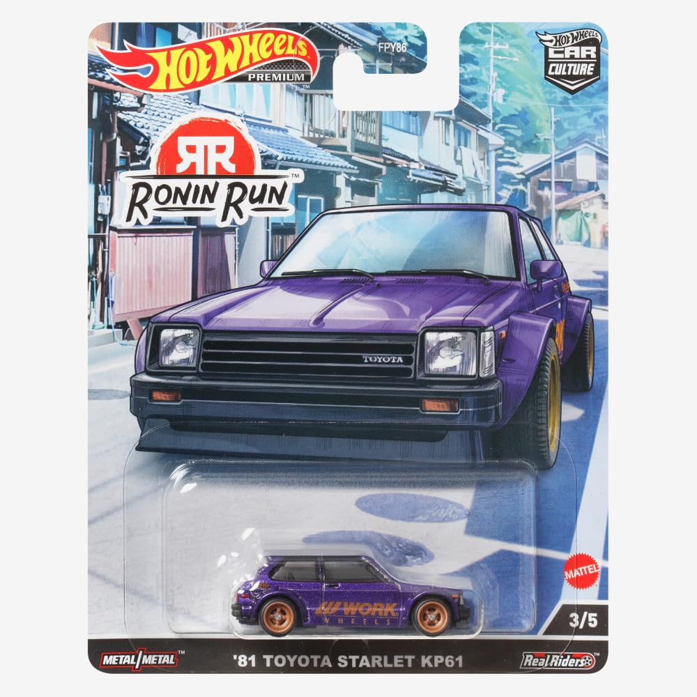 Hot Wheels Car Culture Ronin Run Toyota Starlet KP61 3 и HCK11 Фиолетовый Масштабная модель - '81 (Возраст до) 1/64
