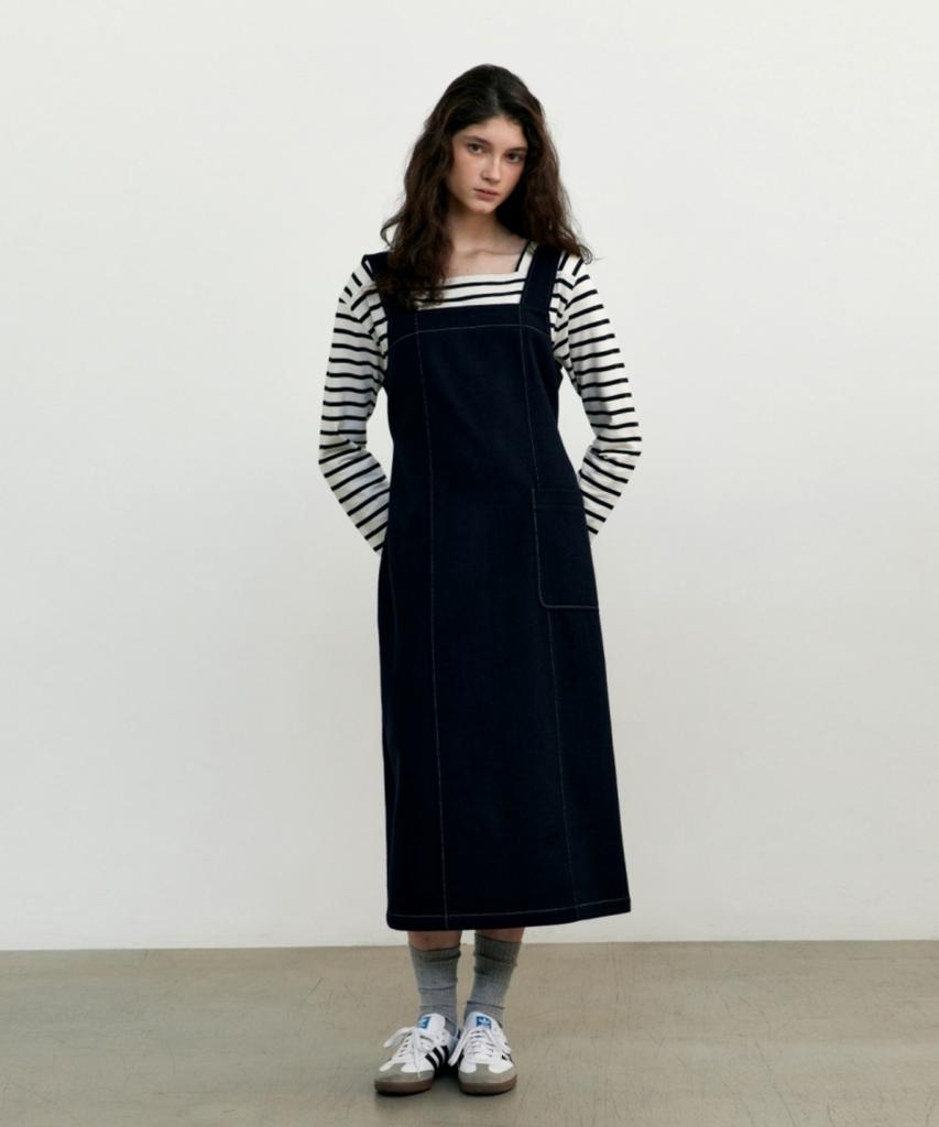Anout Wool Suspender Dress - Navy
