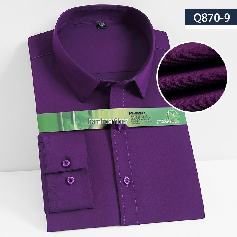 Youth Casual Slim Fit Men's Shirt: Solid Color, Light Business, Turn-Down Collar, Fashion Work Uniform