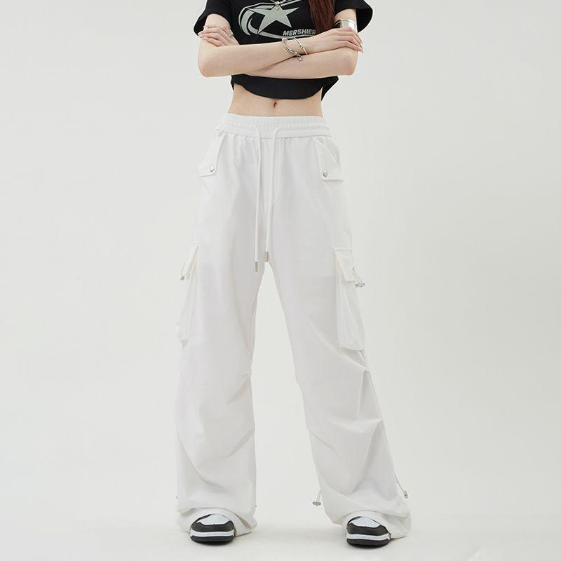 Уличная одежда, весенне-летние брюки-карго для женщин, новинка 2024 года, повседневные однотонные прямые женские брюки с большим карманом