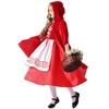 Halloween Costume Girls Red Riding Hood Cosplay Dress Theater Performance Outfit With Lace Trim Pleated Satin