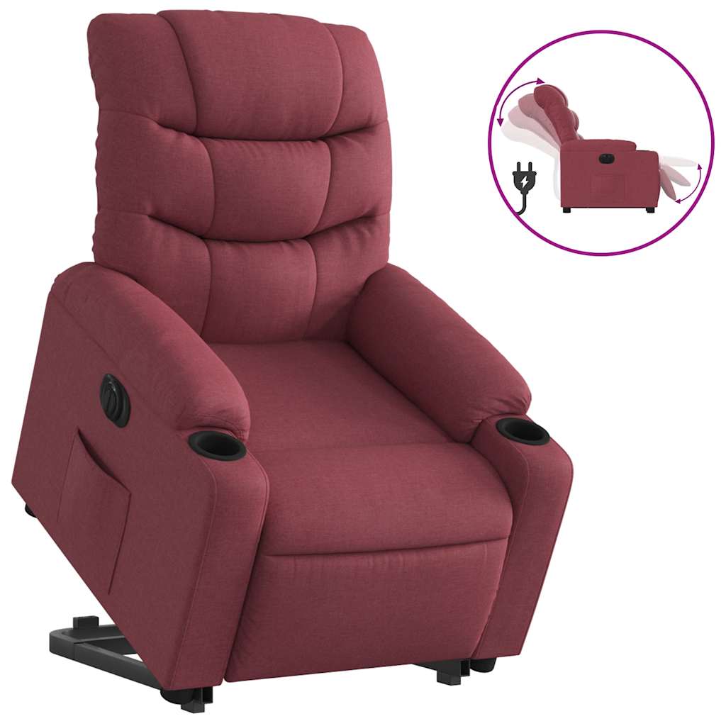 Electric Recliner Chair with Rising Function Burgundy Fabric