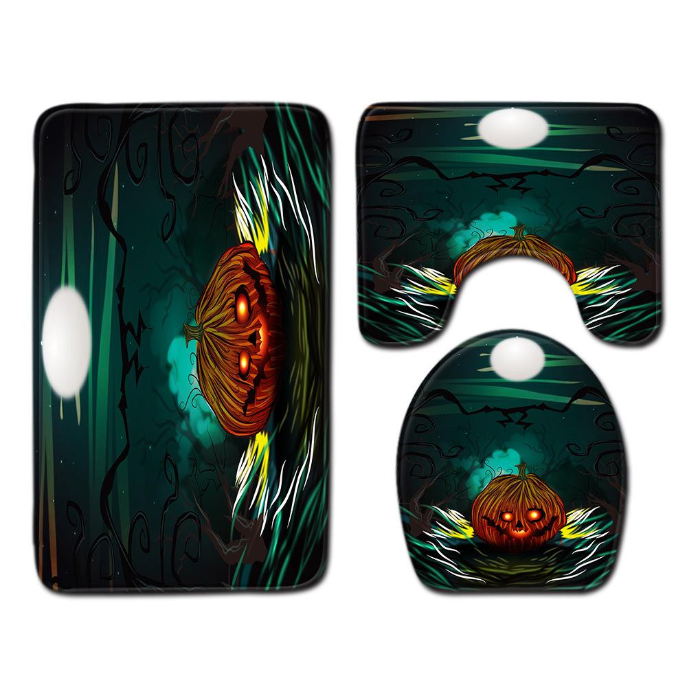 Halloween Shower Curtain Floor Mat Combination Four-Piece Set Bathroom Toilet Carpet Shower Room Foot Mat