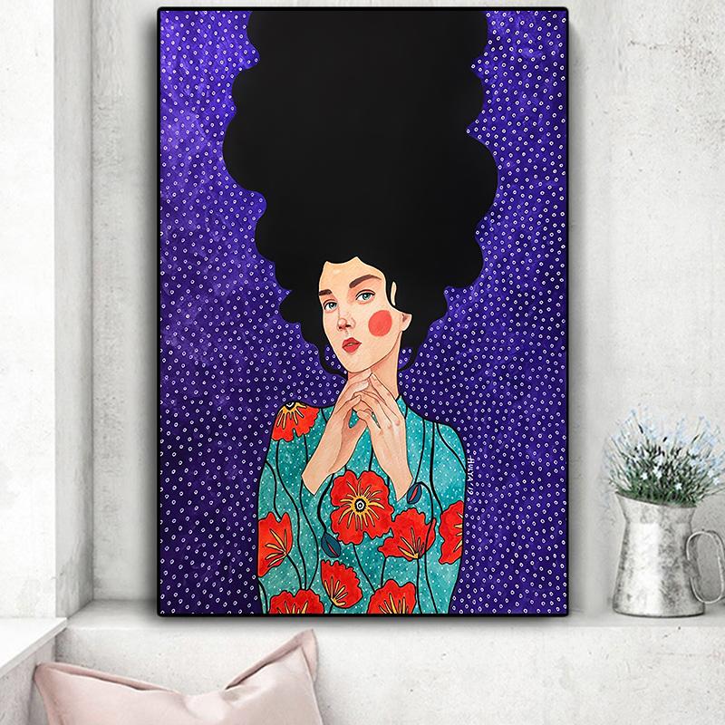 Винтажная абстрактная девушка, волосы, цветок, женская настенная живопись на холсте, модный плакат на скандинавскую тему, настенные панно для гостиной, без рамы
