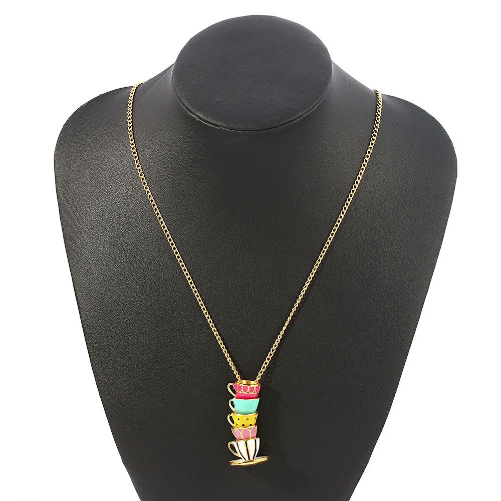 Вязаная вручную цепочка для свитера, кулон в виде кофейной чашки, ожерелье-чайник, серьги, ожерелье с чайной чашкой, длинное ожерелье