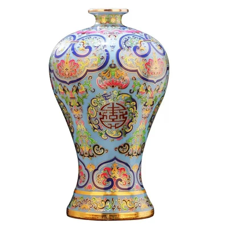 Jingdezhen Porcelain Antique Enamel Large Vase Flower Arrangement Chinese Home Living Room Decoration
