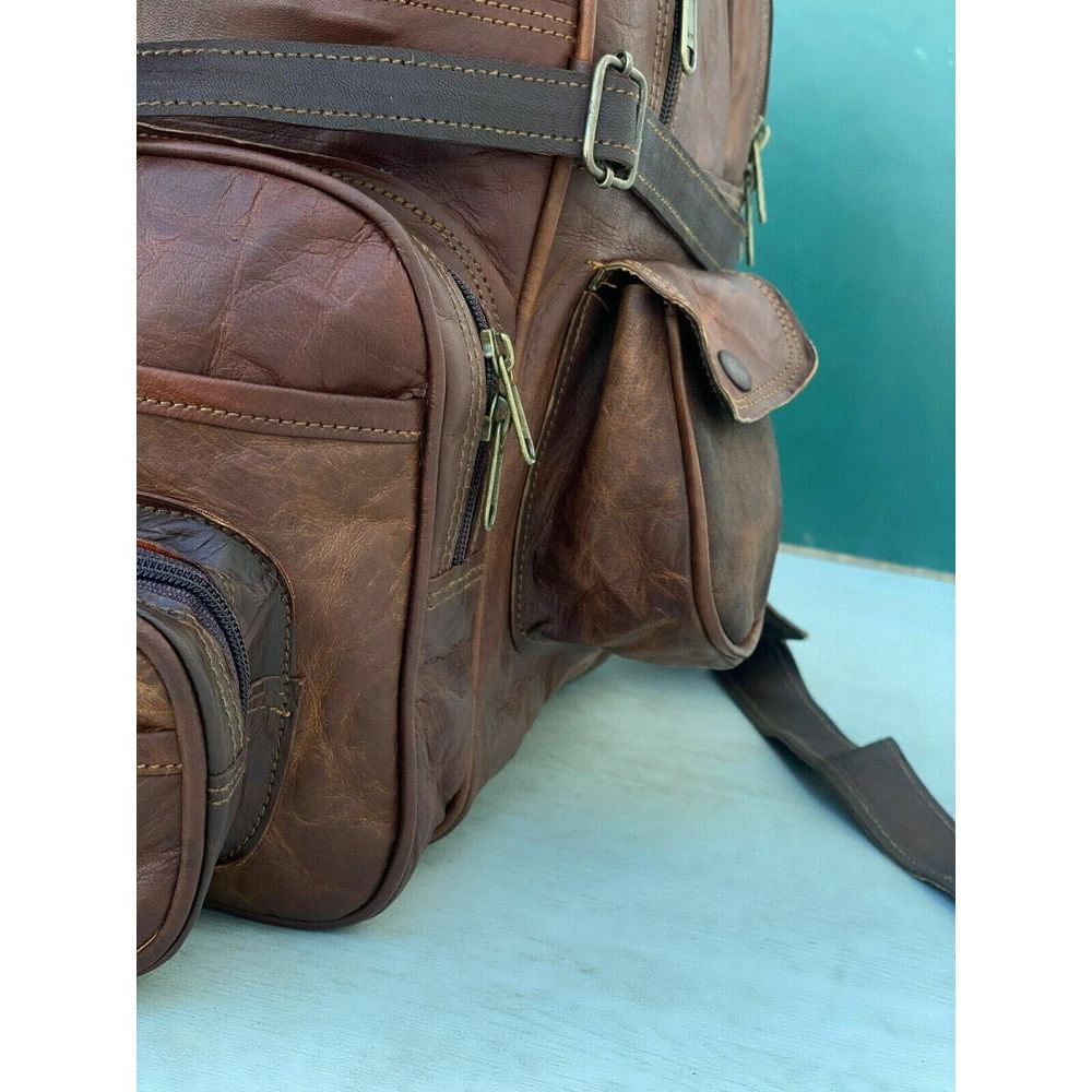 Goat Leather Backpack Rucksack Travel Genuine Brown Unisex Vintage Bag