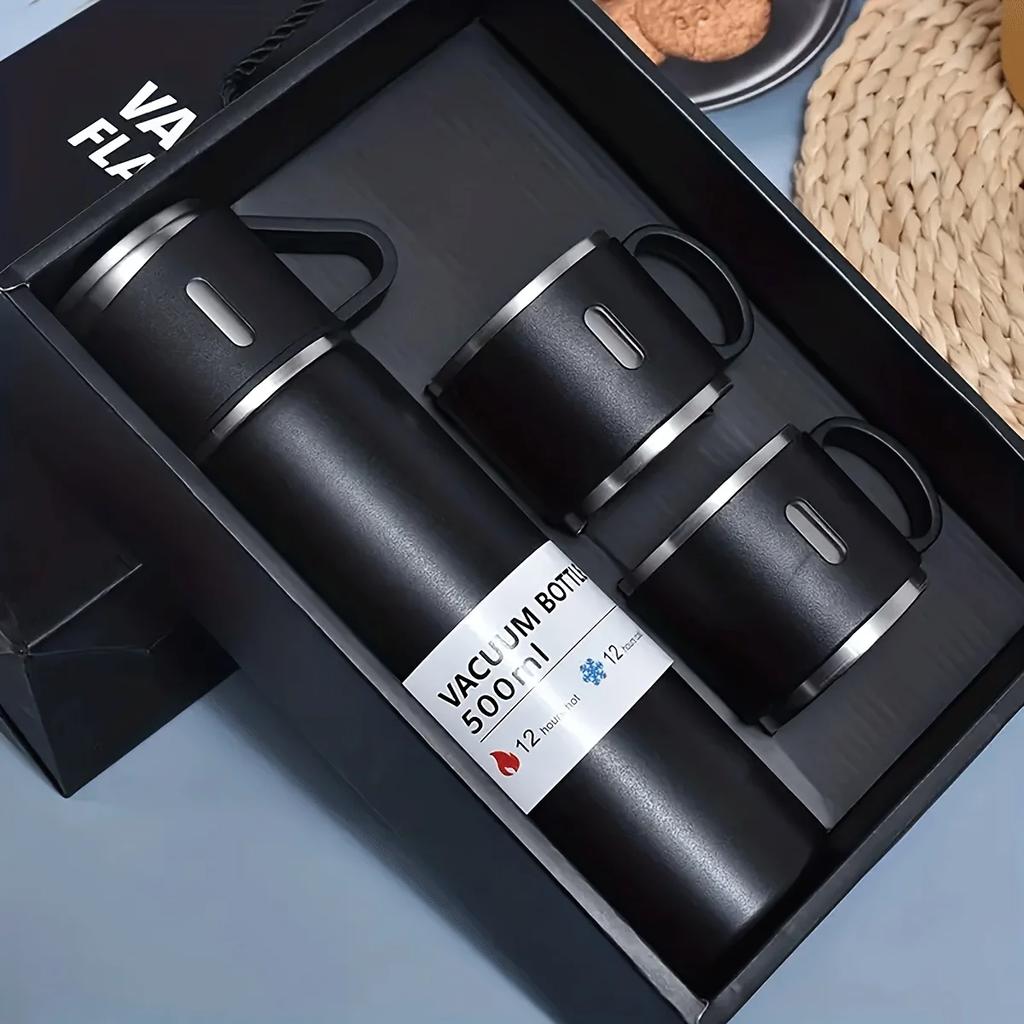 Stainless Steel Vacuum Flask Set Thermal Insulated Bottle Perfect for Hot and Cold Beverages Ideal for Business and School Gifts
