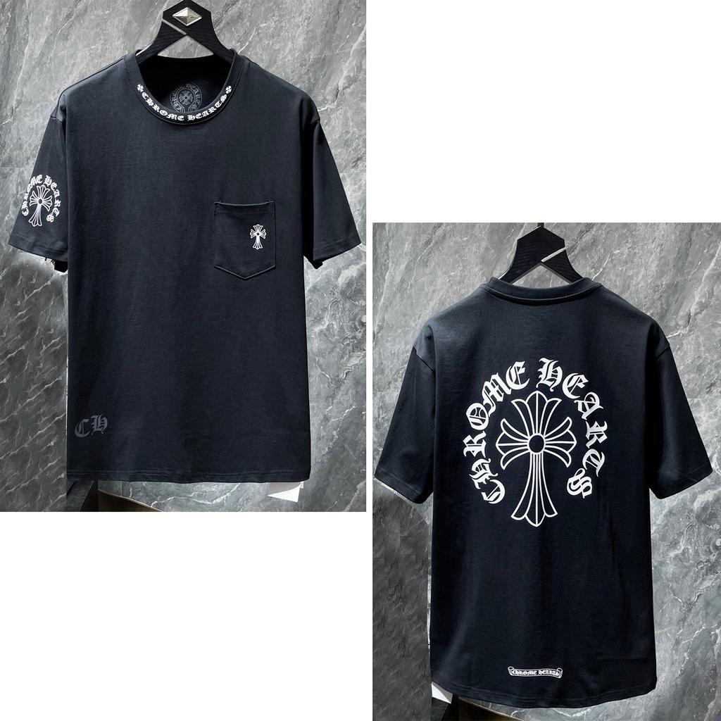 8010 CHROME HEARTS Лето 2026 Новая Высококачественная Хлопковая Круглый Вырез Свободная Большого Размера Мужская и Женская Футболка Футболка для Пары