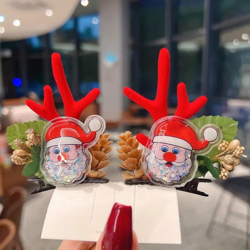 Новогодний Рождественский подарок Kawaii красная заколка для волос Детские заколки с бантом Олень Санта-Клаус Детские головные уборы для девочек Детские аксессуары для волос