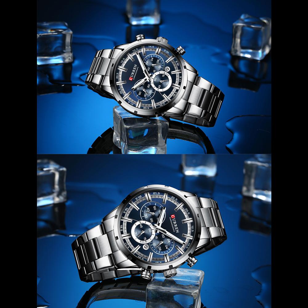 CURREN Luxury New Mens Stainless Steel Band Wristwatches for Men Casual Fashion Quartz Clock Mens Chronograph Watch with Date
