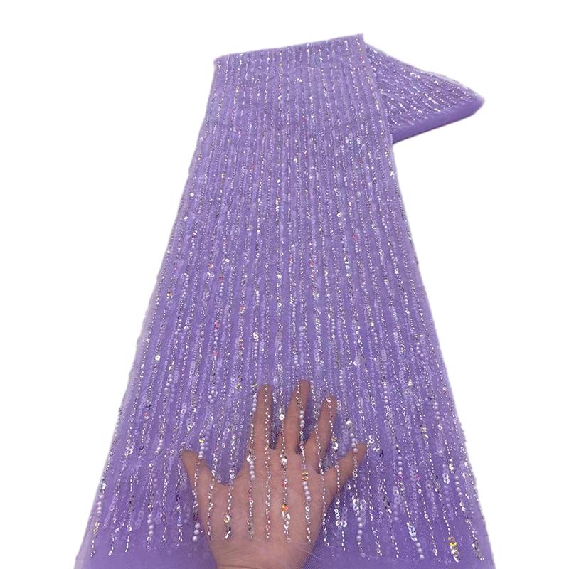 1 ярд Африканская роскошная кружевная ткань с бусинами и тюлем Нигерийская ручная работа Плотная кружевная ткань с пайетками Для DIY Свадебные Вечеринки Платья