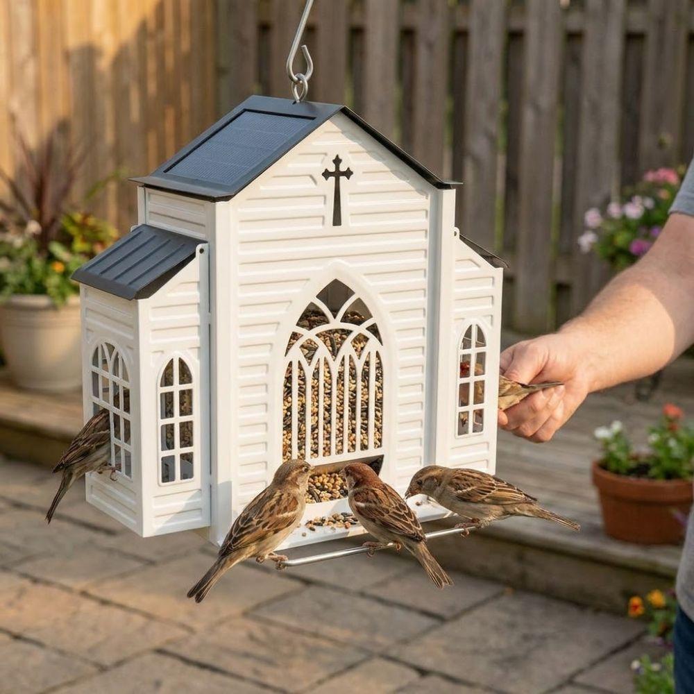 Heavy-Duty Solar Bird Feeder Solar-Powered Metal Bird House Hanging Wild Bird Feeder Various Birds
