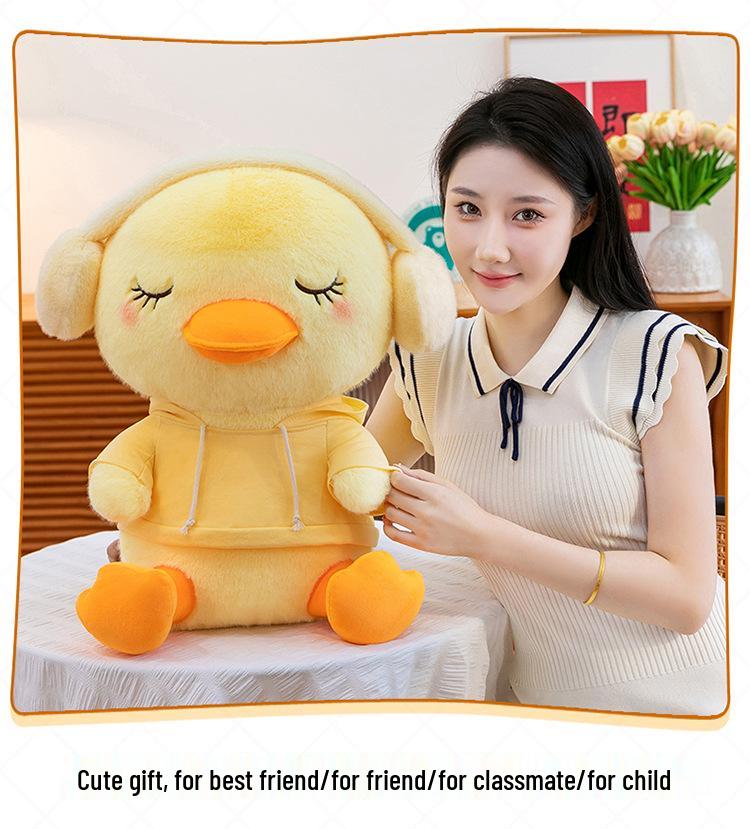 Adorable Yellow Duck Hoodie Plush Pillow and Earphone Hug Doll