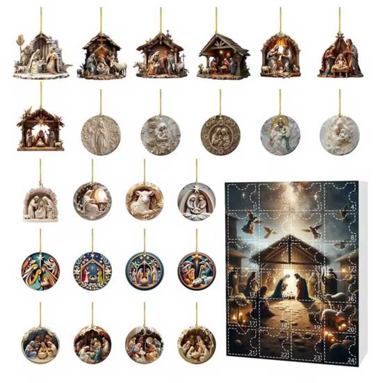 Nativity Advent Calendar 2025 24 Days Christmas Countdown Calendar with 24 Nativity Scene Ornaments Christian Religious Gifts for Family Friends