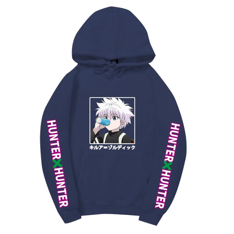 Hunter X Hunter Drinking Killua Hoodie Japanese Name Purple Letter Sleeve Anime Hooded Pullover Sweatshirt