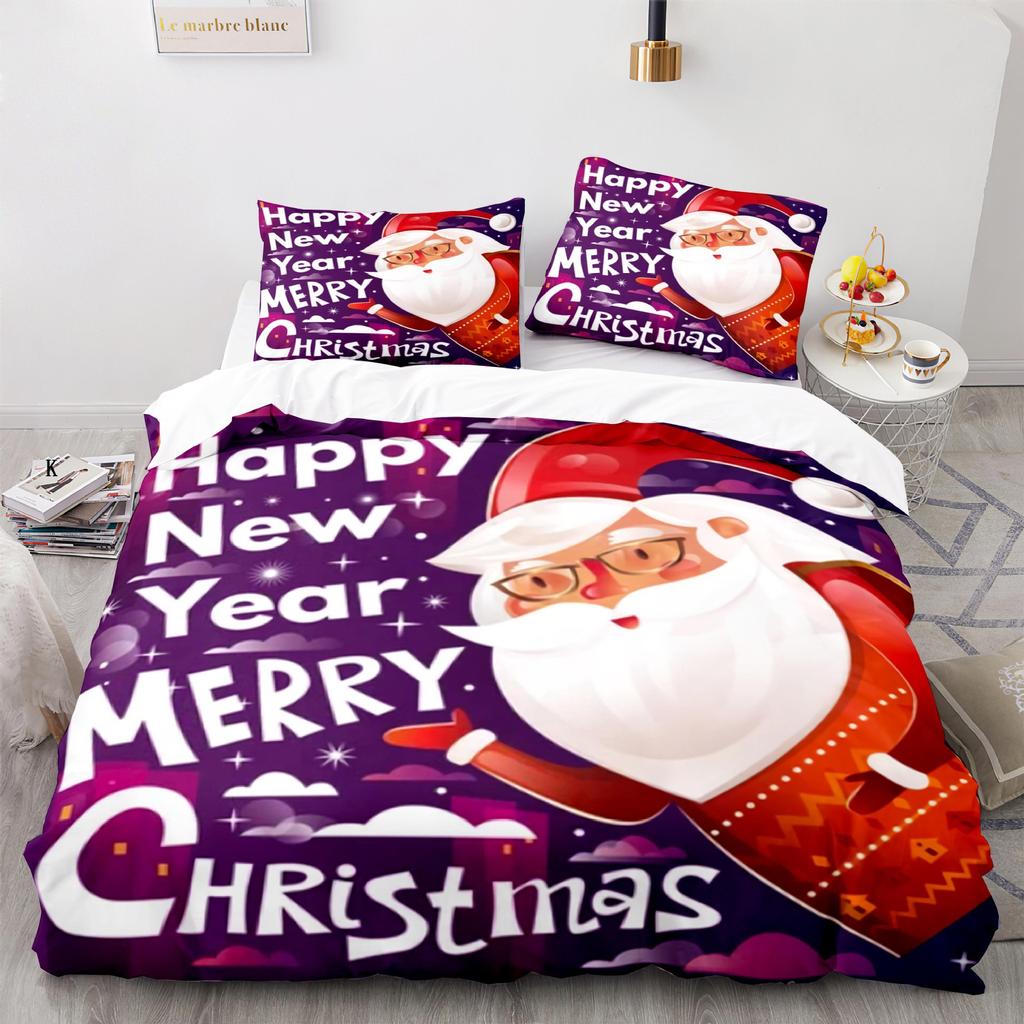 3d Three-piece Set European and American Size Santa Claus Quilt Cover Home Textiles