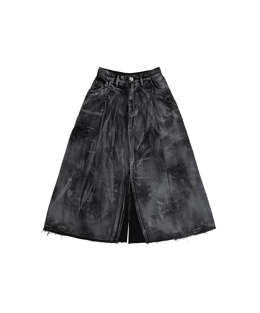 Pipeulobeudeowoldeu Damaged Crack Washed Denim Skirt