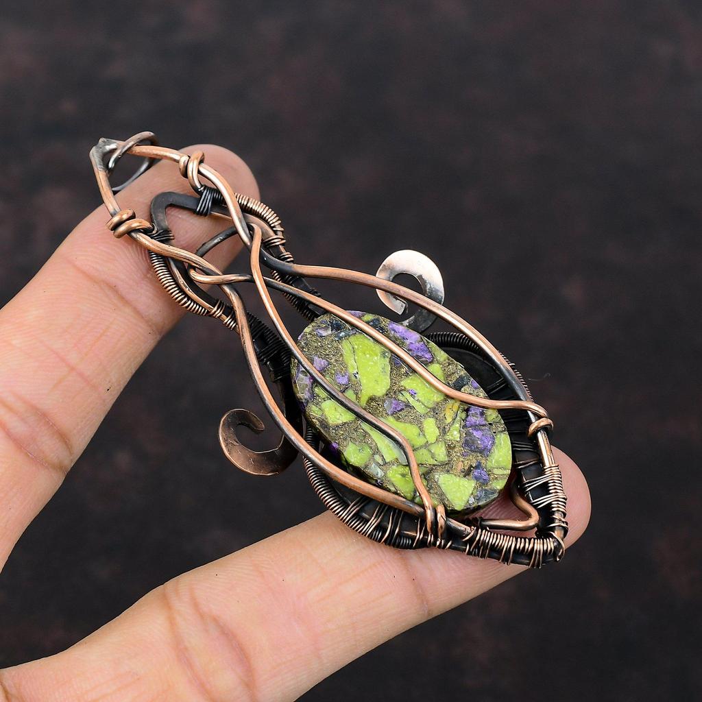 Подвеска из медного стихтита, подвеска из драгоценного камня в медной проволоке, подвеска ручной работы, подвеска из медной проволоки, ювелирное украшение в подарок для нее, подвески последнего дизайна