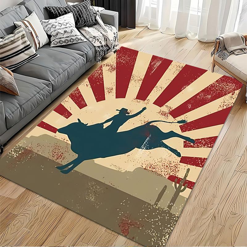 Rodeo Cowboy Bull Riding Carpet suitable as a non-slip mat for the living room or bedroom sofa