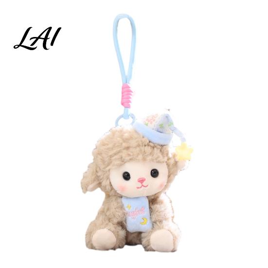Cute Animal Pendant for Backpack Goodnight Sheep Plush Keychain Sleepy Lamb Stuffed Toy with Nightcap Nursery Decor Hanging Soft Fluffy Bag