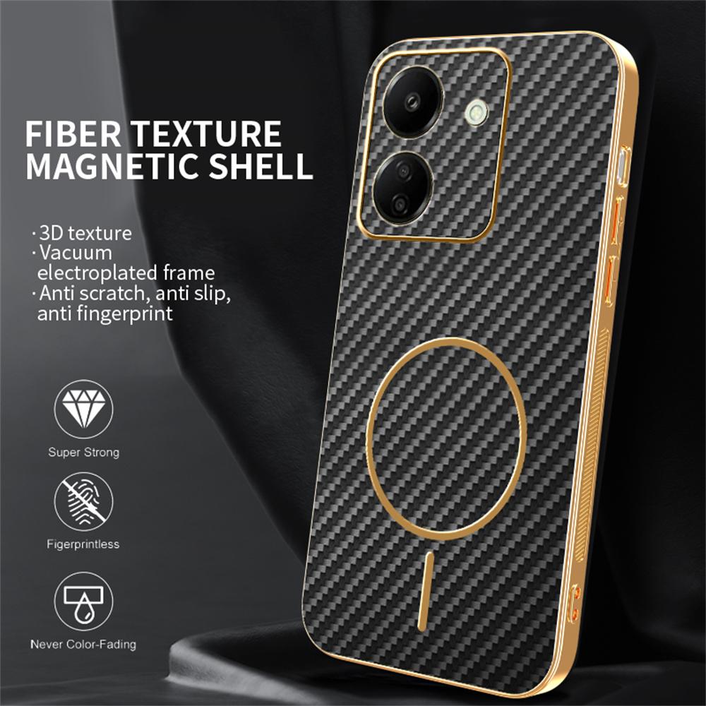 For Xiaomi Redmi 13C 4G/Poco C65 4G Phone Case Carbon Fiber Textured Electroplated TPU Back Cover