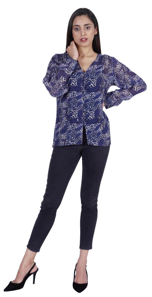 Moomaya Printed Women  S Button Down Shirt Long Sleeve Tshirt V-Neck Tunic