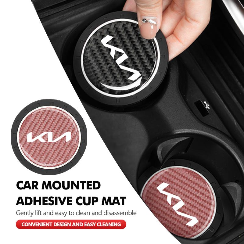 CNR2 1/2pcs Car Silicone Coasters Water Cup Pads Non-Slip Mats For KIA Stinger Optima Cerato Soul Venga Forte Spectra Sedona