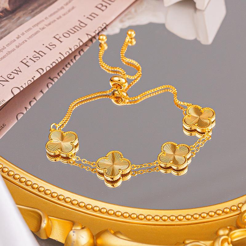 Лазерный золотой браслет с четырьмя листами клевера, вьетнамский песочный золотой женский браслет с четырьмя листами клевера