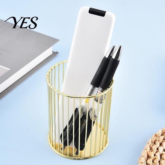 Stylish Pen Holder For Office Metal Holder, Nordic Desk Organizer for Makeup Brushes, Electroplated Cup Anti-Rust Multifunctional Storage Basket