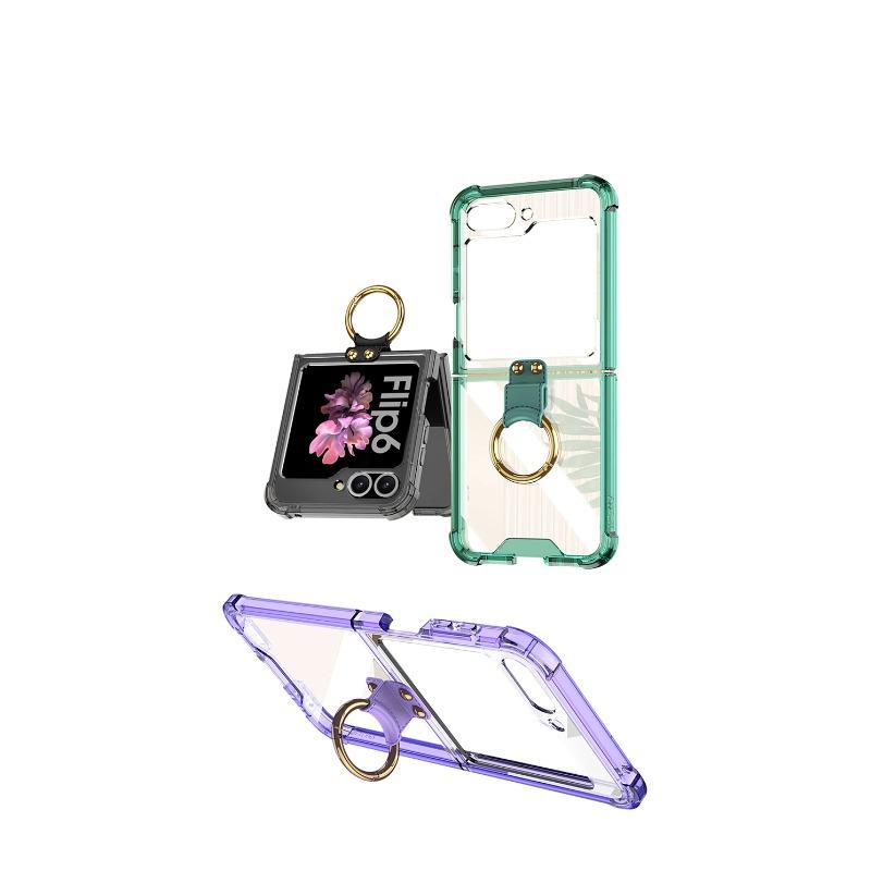 Прозрачный жесткий противоударный жесткий чехол для телефона из ПК для Samsung Galaxy Z Flip 6 5, чехол с кольцевым держателем