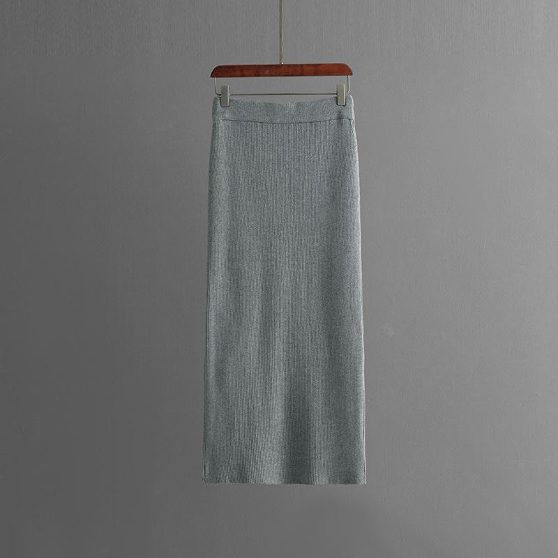 Осенне-зимний свободный свитер-пуловер с высоким воротником, однотонный женский трикотажный комплект из двух предметов с длинными рукавами и широкой юбкой