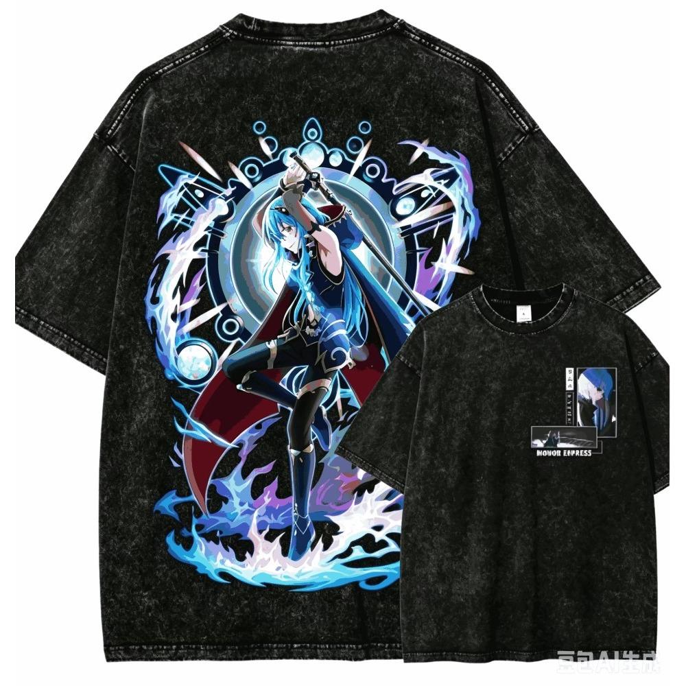 Reincarnated as a Slime Rimuru T-Shirt Vintage Washed Cotton Graphic Tee Unisex Oversized Crew Neck Short Sleeve Anime Streetwear Top
