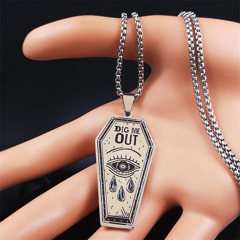 Модные ожерелья с глазами, темный панк, выкопайте меня, гроб, глаза, слезы, ожерелья из нержавеющей стали, мужские ожерелья с сглаза, серебряный цвет, цепочка, ожерелье, ювелирные изделия