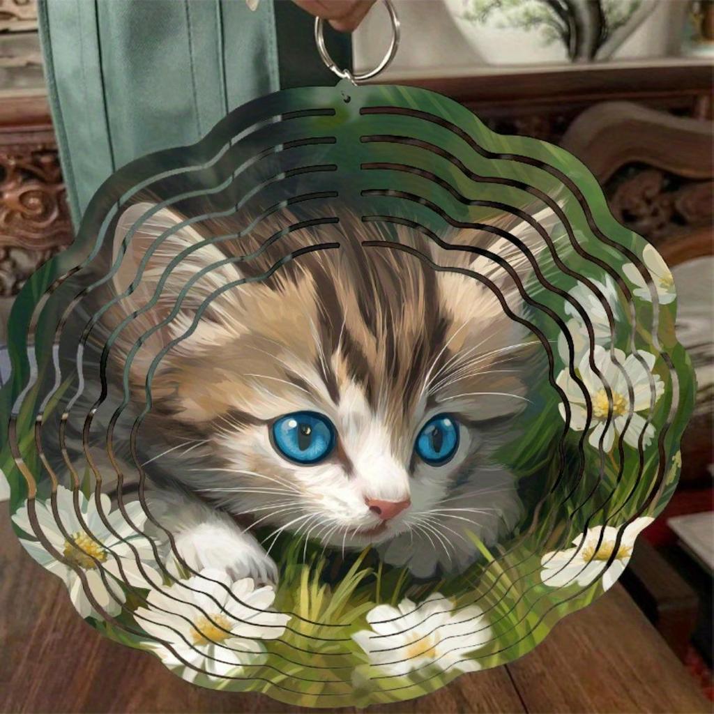 10-дюймовый подвесной ветряной спиннер с милым дизайном кошки, металлический ветряной колокольчик с вращением на 360 градусов для декора сада, газона, патио на открытом воздухе, идеальный подарок для