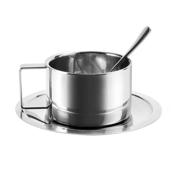 Pcs Coffee Cup Set Stainless Cup with Steel Espresso Saucer And Spoon Double Walled Drinkware
