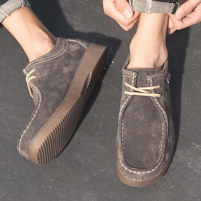 Handmade Leather Mens Loafers All-match Men Casual Shoes Moccasins Fashion Lace Up Boat Shoes Leisure Walk Male Driving Footwear