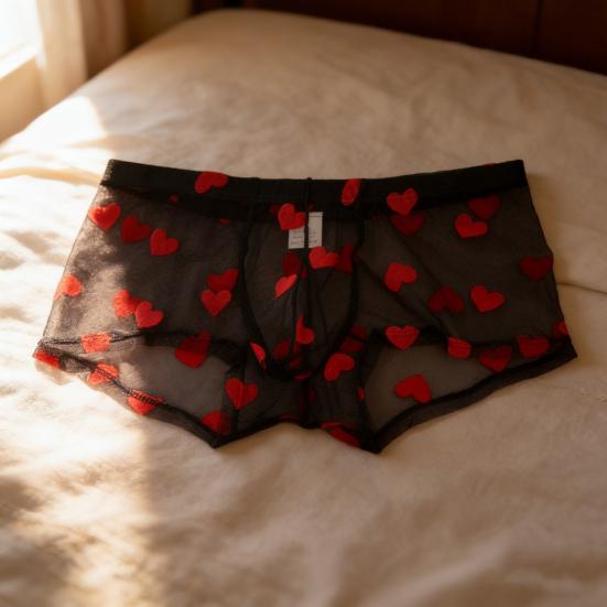 Мужское нижнее белье боксеры Эластичные со средней посадкой Перспективный дизайн с полым сетчатым узором Трусы-боксеры с узором в виде сердечек Подарок на годовщину