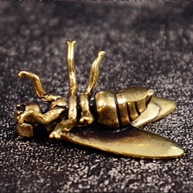 Office Desktop Decor Brass Fly Figurine, Vintage Craft Metal Insect Animal Statue for Home, Miniature Piece